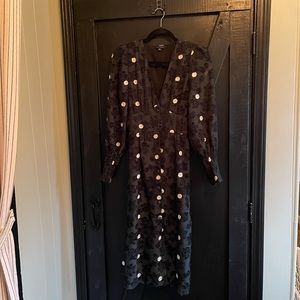 Size small, dark green and white polka dot dress. Beautiful detail. Worn twice.